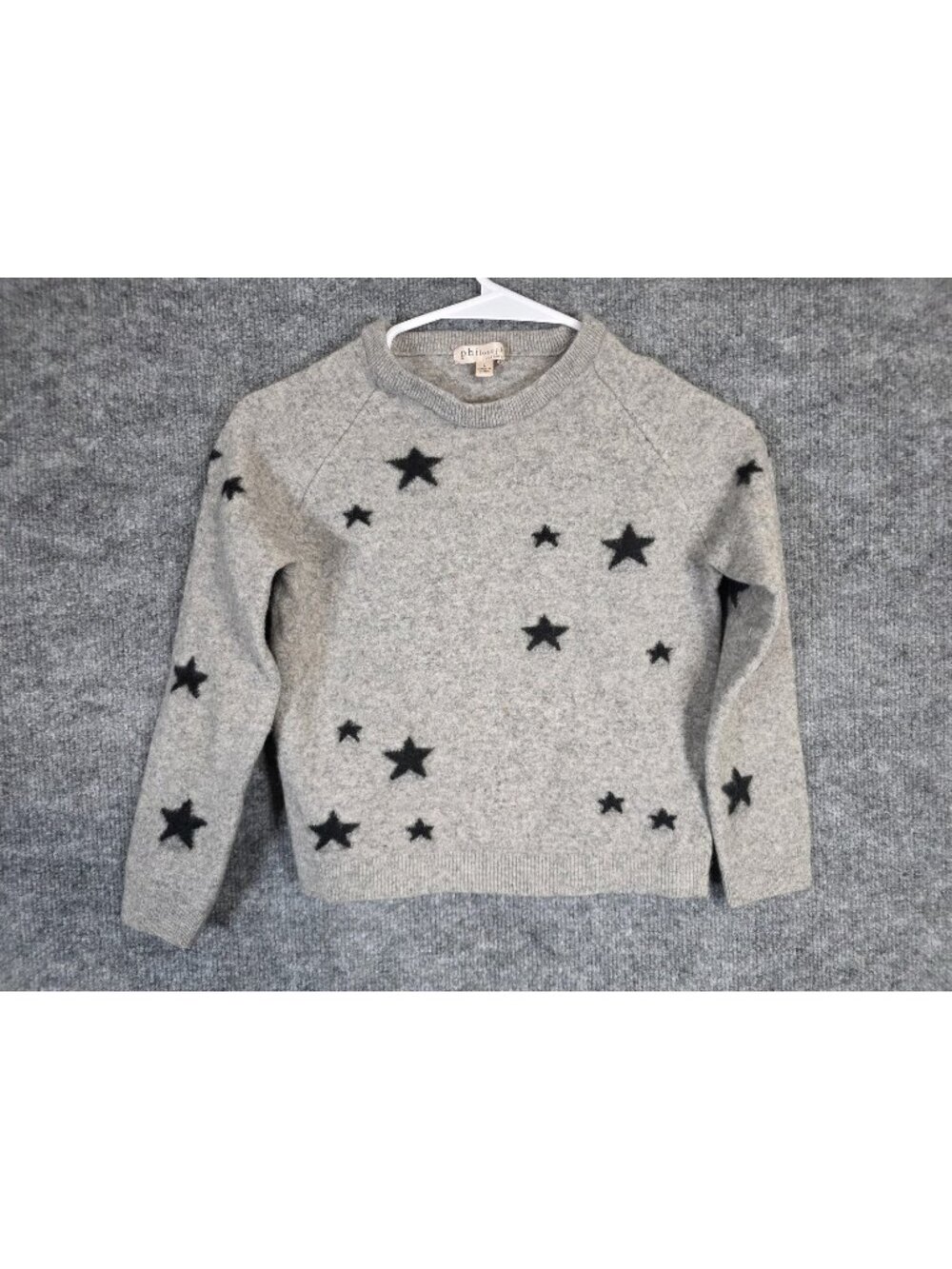Philosophy Cashmere Sweater Youth L Gray 100% Cashmere Star Print Crew Knit